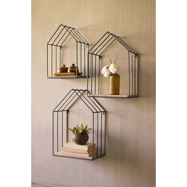 Natural Wooden and Metal House Shelves, Set of 3, image 2