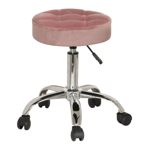 Nora Chrome And Dusty Pink Tufted Backless Adjustable Vanity Stool, image 1