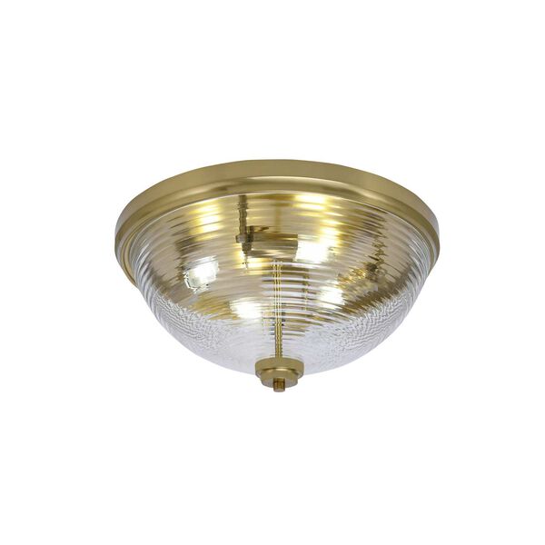 New Age Brass Four-Light Flush Mount with Clear Ribbed Glass, image 1
