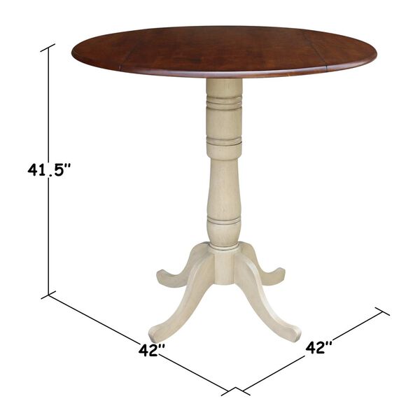 Antiqued Almond and Espresso 42-Inch Round Dual Drop Leaf Pedestal Dining Table, image 5