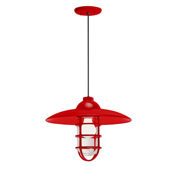 Retro Industrial Red One-Light Outdoor Dome Pendant, image 1