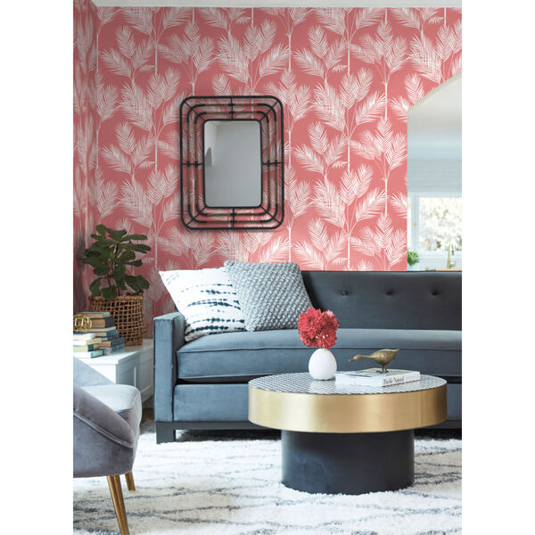 Waters Edge Coral King Palm Silhouette Pre Pasted Wallpaper - SAMPLE SWATCH ONLY, image 4
