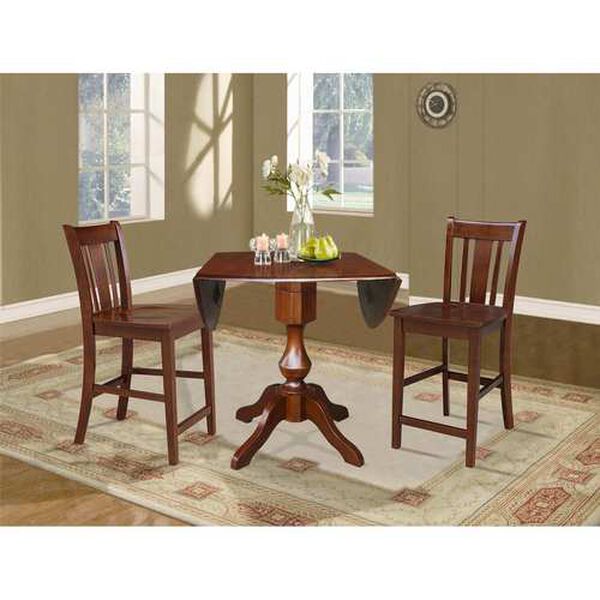 Espresso Round Pedestal Counter Height Table with Stools, 3-Piece, image 4