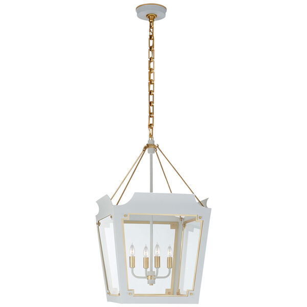 Caddo Medium Lantern in Soft White and Gild with Clear Glass by Julie Neill, image 1