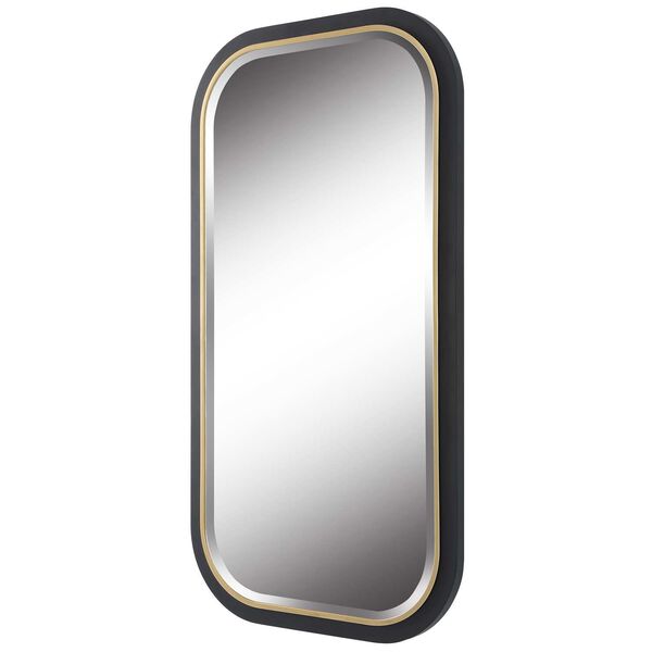 Nevaeh Satin Black and Gold Curved Rectangle Wall Mirror, image 4