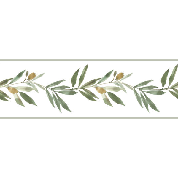 Simply Farmhouse Green Olive Branch Wallpaper Border, image 1