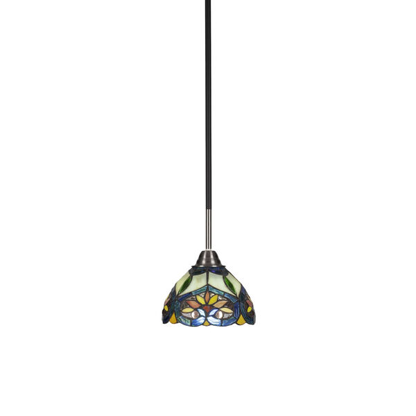 Paramount Matte Black and Brushed Nickel One-Light Mini Pendant with Pavo Art Glass Shade, image 1