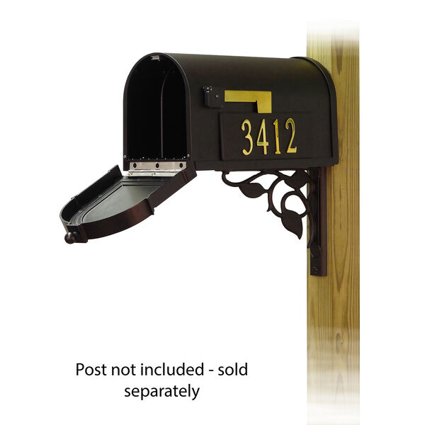 Curbside Black Mailbox with Front and Side Address and Floral Front Single Mailbox Mounting Bracket, image 2