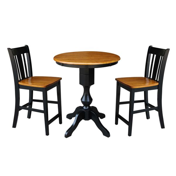 Black and Cherry Round Top Pedestal Counter Height Table with Stools, 3-Piece, image 1