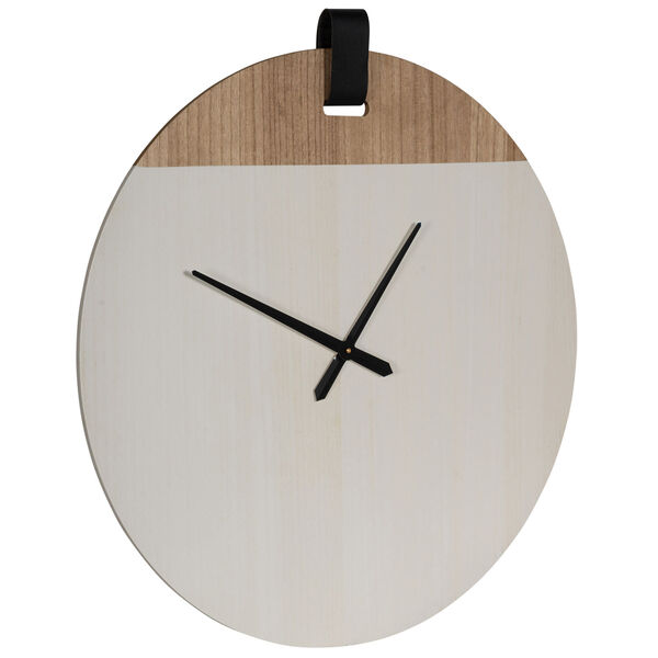 Indra Natural Wooden and Whitewash Colorblock 30-Inch Wall Clock, image 2
