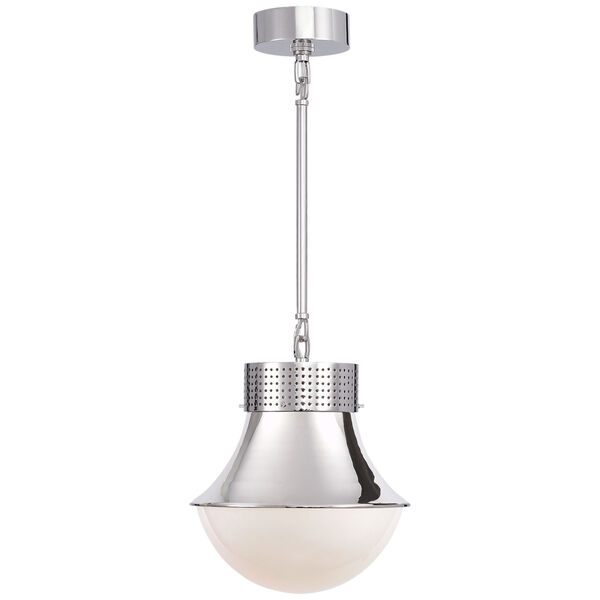 Precision Small Pendant in Polished Nickel with White Glass by Kelly Wearstler, image 1