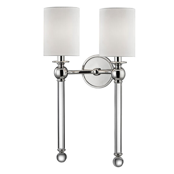 Gordon Polished Nickel Two-Light Wall Sconce with White Silk Shade, image 1