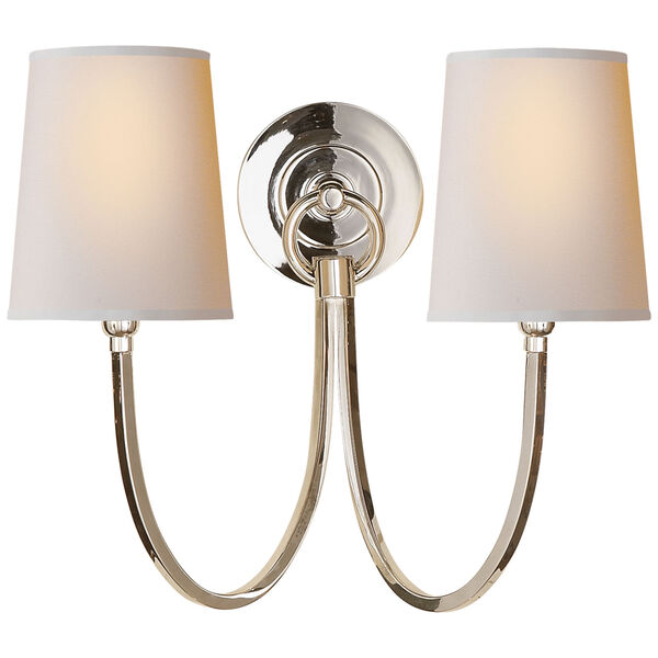 Reed Double Sconce in Polished Nickel with Natural Paper Shades by Thomas O'Brien, image 1