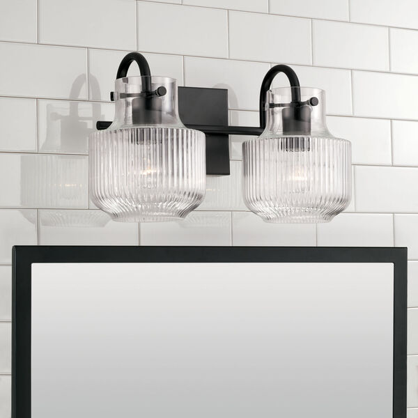 Nyla Matte Black Two-Light Vanity with Clear Fluted Glass, image 3