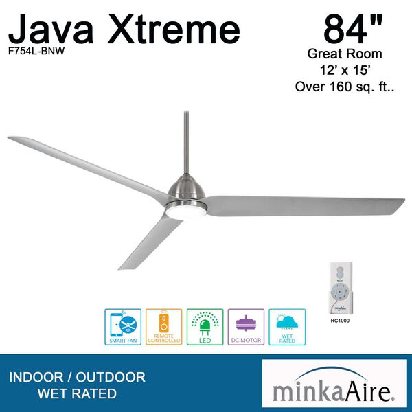 Java Xtreme Brushed Nickel 84-Inch Integrated LED Outdoor Ceiling Fan with Wi-Fi, image 6