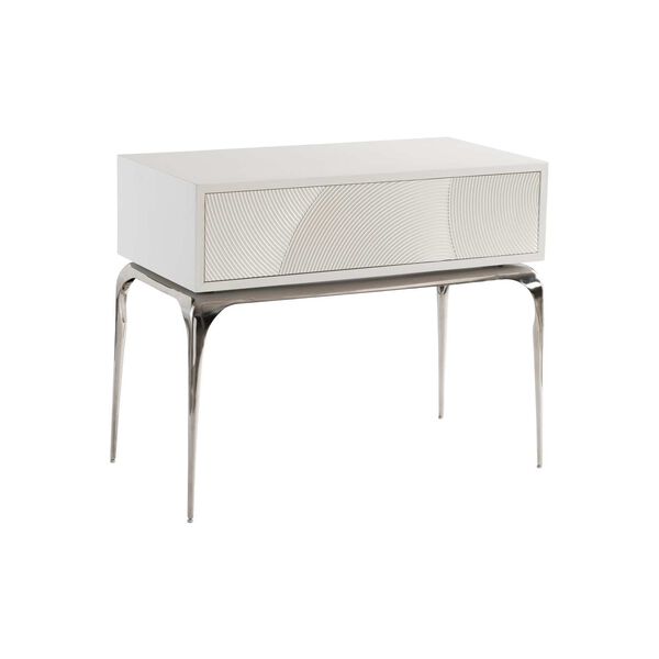 Montoya Frosted Pearl and Stainless Steel Nightstand, image 2