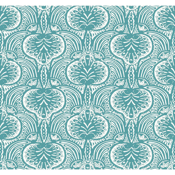 Ronald Redding Aqua Lotus Palm Non Pasted Wallpaper - SWATCH SAMPLE ONLY, image 2