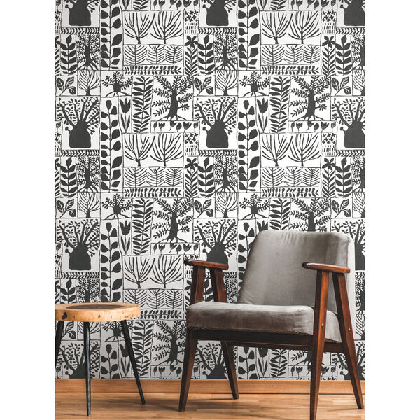 Black and White 27 In. x 27 Ft. Primitive Trees Wallpaper, image 3