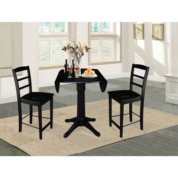 Black 42-Inch Round Pedestal Counter Height Table with Stools, 3-Piece, image 4
