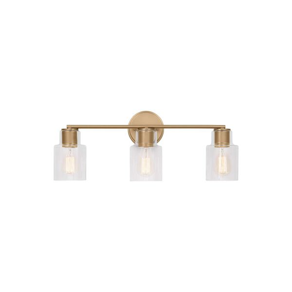 Sayward Satin Brass Three-Light Bath Sconce with Clear Glass by Drew and Jonathan, image 1