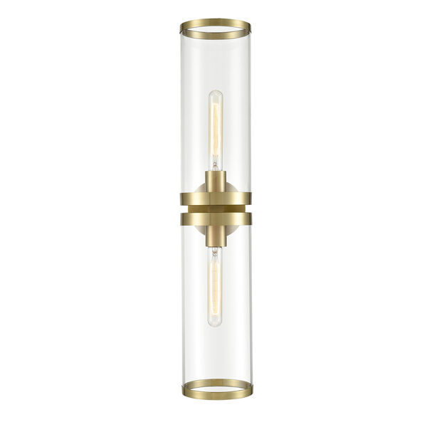 Revolve II Natural Brass Two-Light Bath Vanity with Clear Glass, image 1