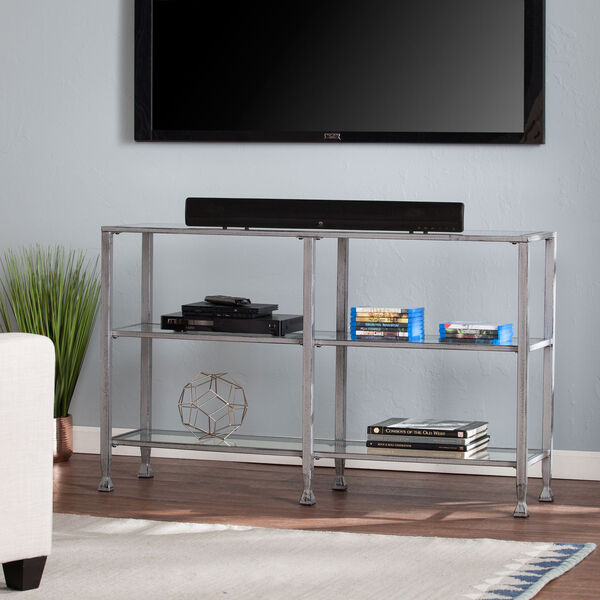 Jaymes Silver Metal and Glass 3-Tier Console Table, image 3