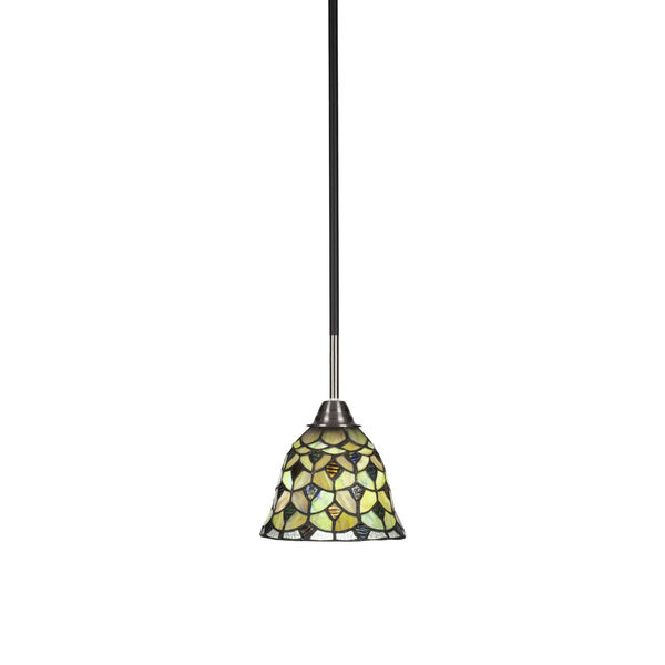 Paramount Matte Black and Brushed Nickel One-Light Mini Pendant with Cresent Art Glass Shade, image 1