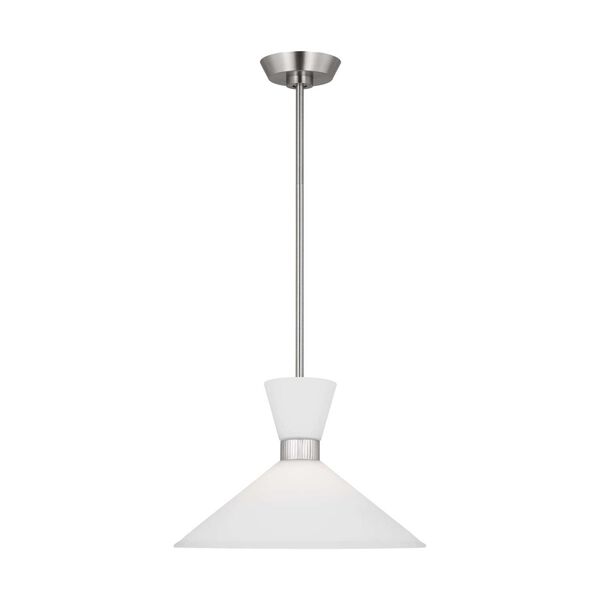 Belcarra Brushed Silver One-Light Medium Pendant with Etched White Glass by Drew and Jonathan, image 1