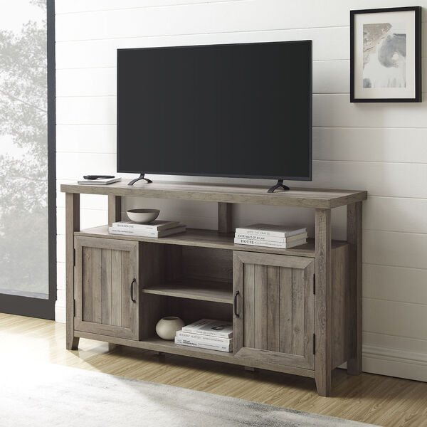 Grey Wash Grooved Door Tall TV Stand, image 3