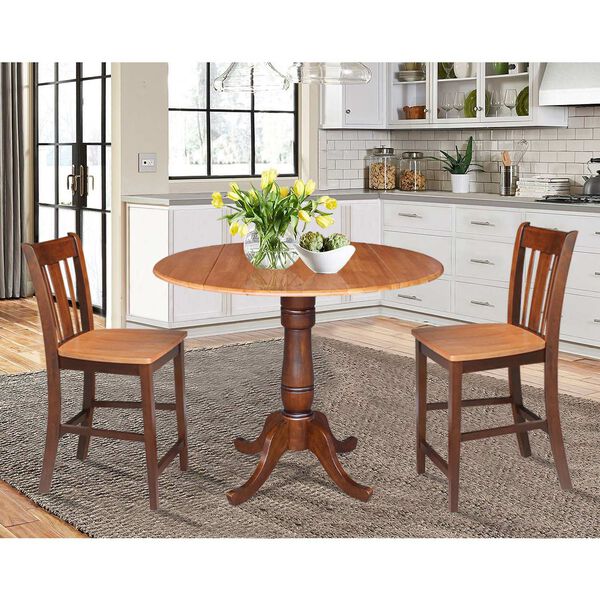 Cinnamon and Espresso 36-Inch High Round Pedestal Counter Height Table with Stools, 3-Piece, image 3