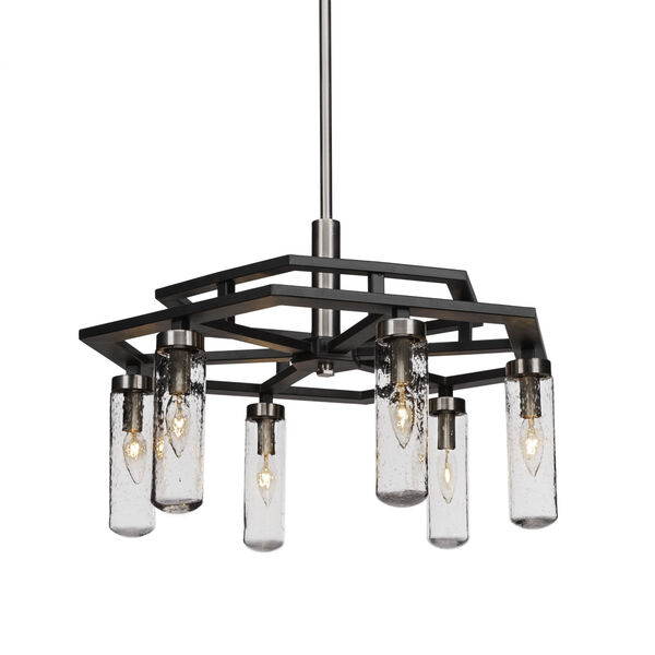 Salinda Matte Black and Brushed Nickel Six-Light Chandelier with Clear Bubble Glass, image 1