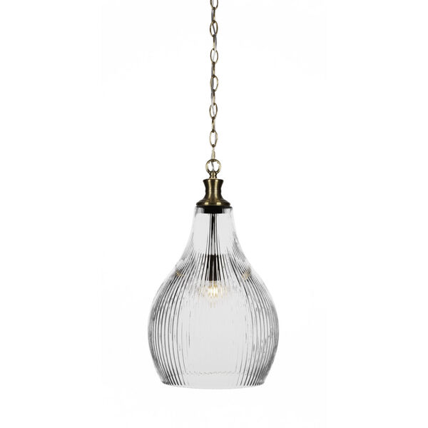 Carina New Age Brass One-Light 19-Inch Chain Hung Pendant with Clear Ribbed Glass, image 1