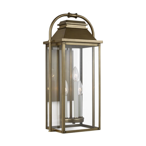 Wellsworth Painted Distressed Brass 11-Inch Three-Light Outdoor Wall Lantern, image 1
