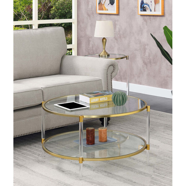 Royal Crest Clear and Gold Acrylic Glass Coffee Table, image 2
