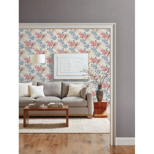Handpainted  Red and Blue Handpainted Songbird Wallpaper, image 1