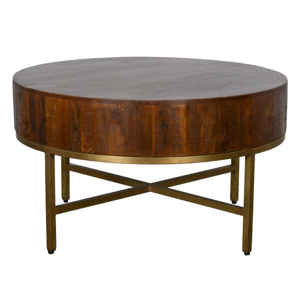 Montreal Brown and Antique Brass Round Coffee Table, image 2