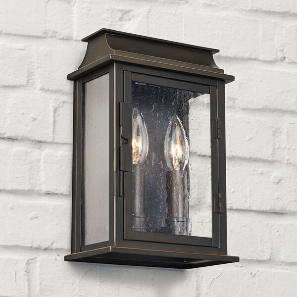 Bolton Oiled Bronze Two-Light Outdoor Wall Mount with Antiqued Glass, image 2