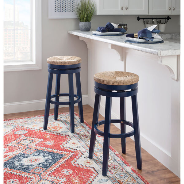 Ellie Navy Blue and Natural 31-Inch Swivel Barstool, image 6