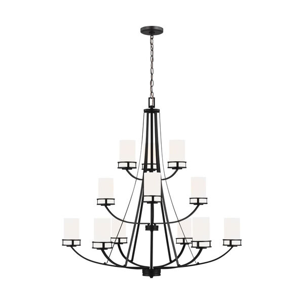 Robie Midnight Black 12-Light Chandelier with Etched White Inside Shade, image 1