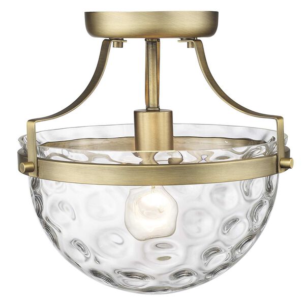 Quinn Antique Brass One-Light Semi-Flush Mount with Clear Wavey Glass, image 5