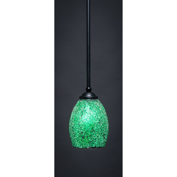 Zilo Matte Black Eight-Inch One-Light Mini Pendant with Green Fusion Glass, image 1