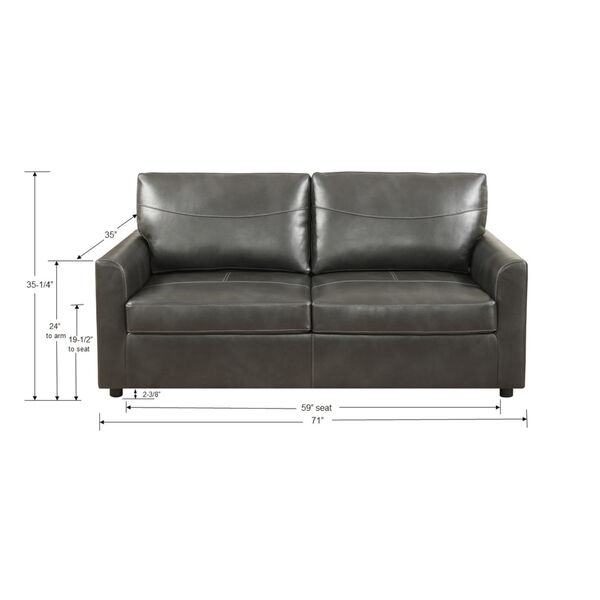 Selby Charcoal Gray 71-Inch Full Sleeper Sofa with Pillows, Faux Leather Upholstery And Gel Foam Mattress, image 2