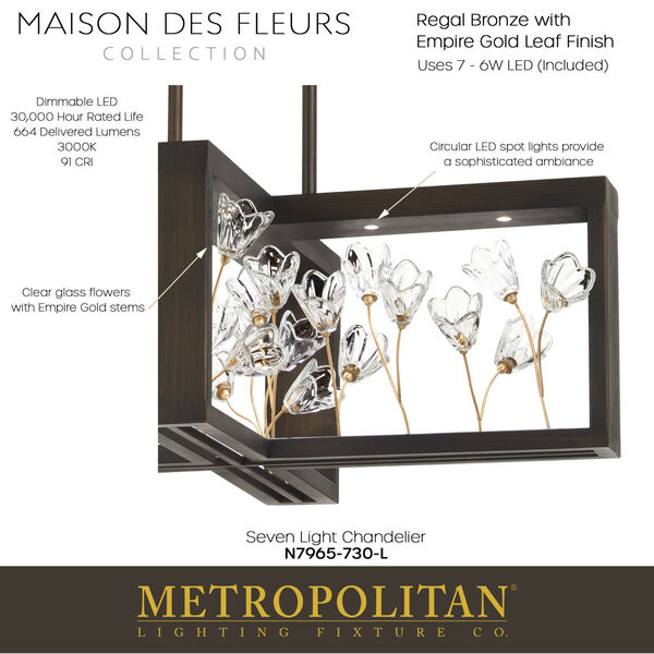 Maison Des Fleurs Regal Bronze with Empire Gold 30-Inch LED Island Chandelier, image 2