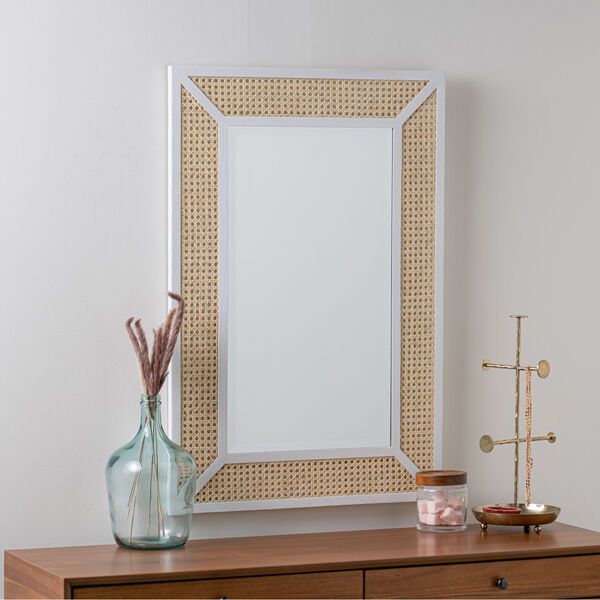 Dani Cane and White Wood 36-Inch x 24-Inch Wall Mirror, image 1