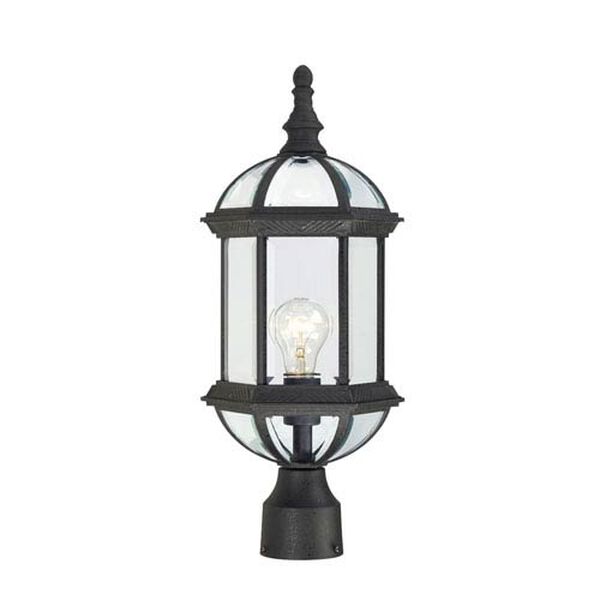 Boxwood Textured Black Finish One Light Outdoor Post Mount with Clear Beveled Glass, image 1