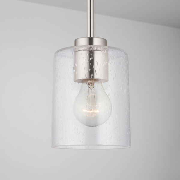 HomePlace Greyson Brushed Nickel Mini Pendant with Clear Seeded Glass, image 3