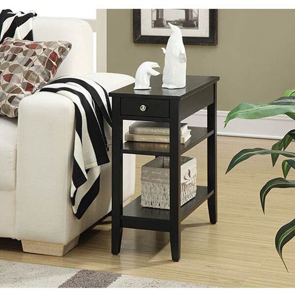 American Heritage Black Three-Tier Side and End Table with Drawer, image 1
