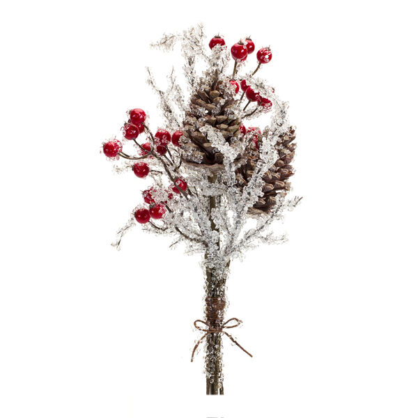 Silver Icy Twig Cone Berry Bundle Artificial Floral Spray, Set of Six, image 1