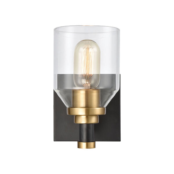 Cambria Matte Black and Satin Brass One-Light Vanity Light, image 3