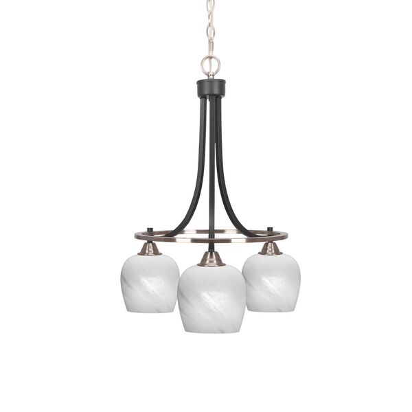 Paramount Matte Black Brushed Nickel Three-Light Chandelier with Six-Inch White Dome Marble Glass, image 1